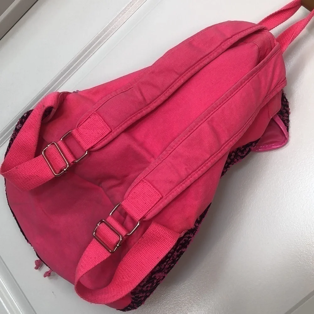 JUSTICE | Girls JUSTICE Hot Pink Sequin + Black Drawstring Backpack 🎒